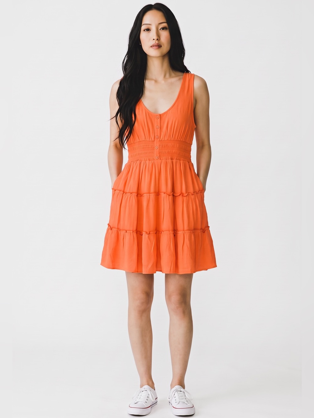 NWT New in Women's Sleeveless Orange Tiered Mini Dress